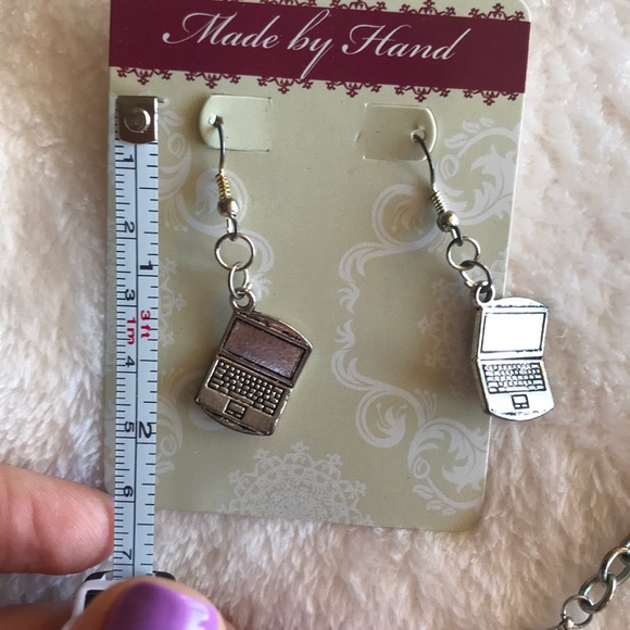 Silver Tone Pierced Laptop Earrings - Picture 2 of 2